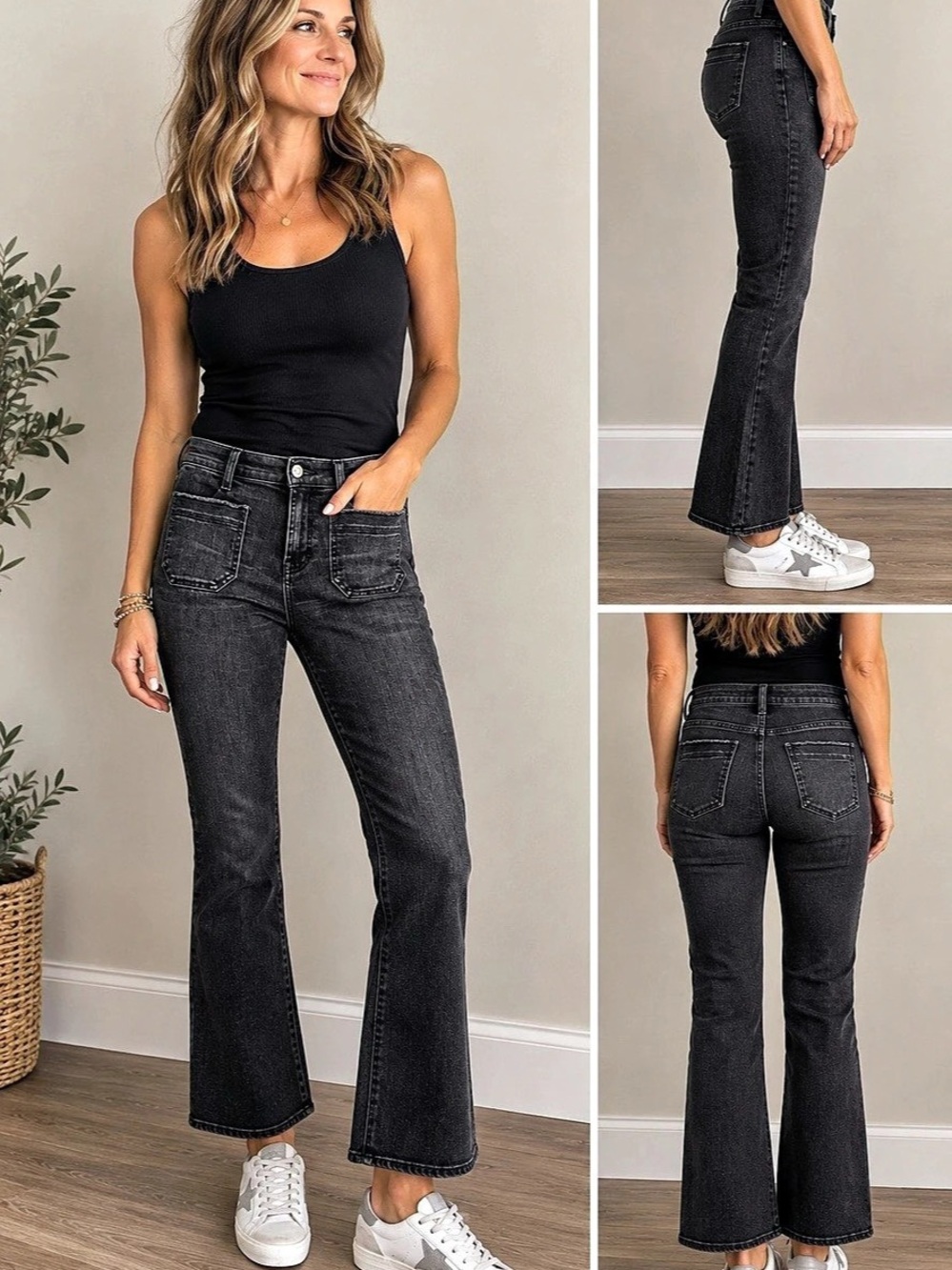 7 for all mankind Women's Wide Leg Jeans in Black Like New